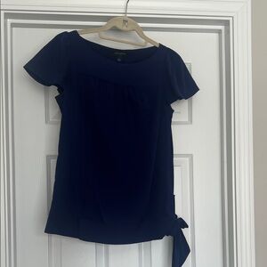 Banana Republic Navy Short-Sleeve Tie-Hem Blouse